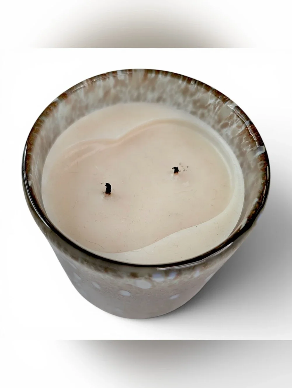 Zodax Tonka Absolute Scented Candle Speckled 16 oz Two Wick Hand Blown Art Glass